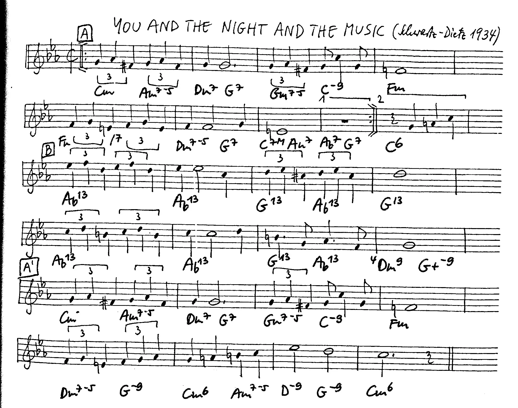 you and the night and the music free jazz leadsheet - Courtesy of the Jungle Jazz Band